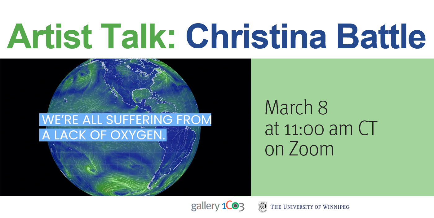 graphic with event title, date and time at top and right with image of blue and green globe overlaid with text that reads "We're all suffering from a lack of oxygen"