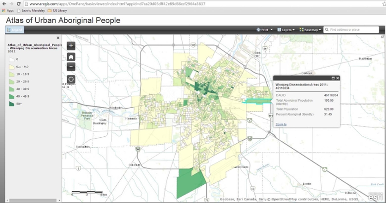 Atlas of Urban Aboriginal People Web page screenshot