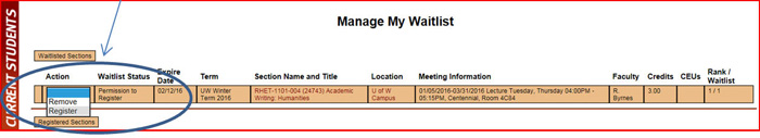 Screen shot alternative way to waitlist using Manage my Waitlist