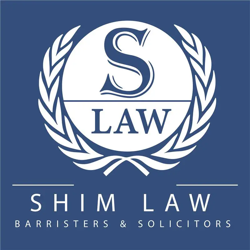 ShimLaw logo white text on blue background
