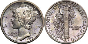a 1917 Mercury head dime