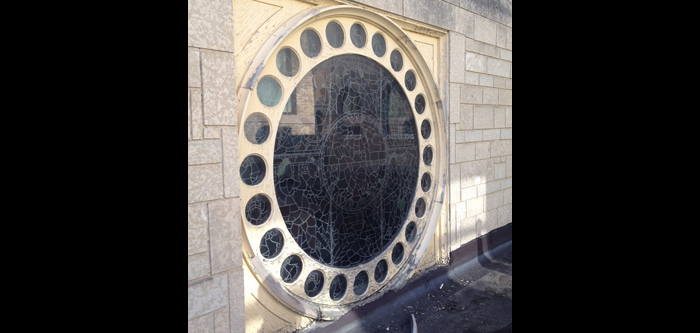 Exterior view of stained glass window