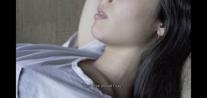 view of the side of a woman's face and neck with text below that reads what else should I say?