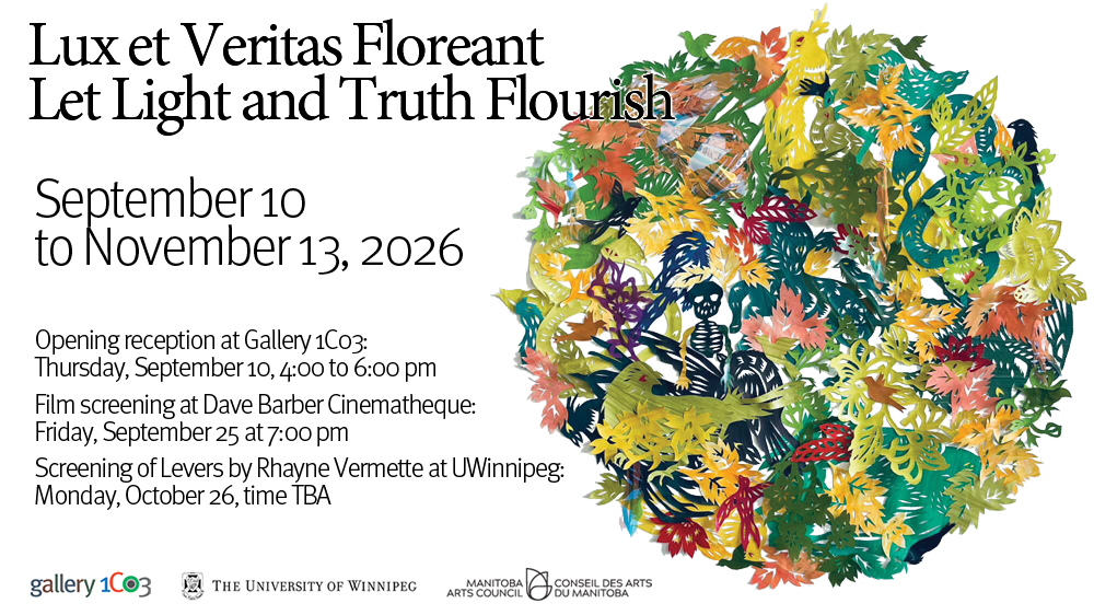 Graphic featuring an intricate and colourful, circular cut origamic cut paper artwork. Text reads Lux et Veritas Floreant / Let Light and Truth Flourish, September 10 to November 13, 2026. Also includes other event information and exhibit sponsor logos.