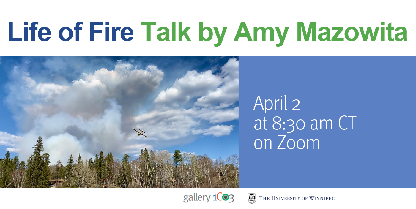 graphic with event title, date and time across top and at right. At left is a photo of a small plane flying over a forest with smoke and clouds in the sky.