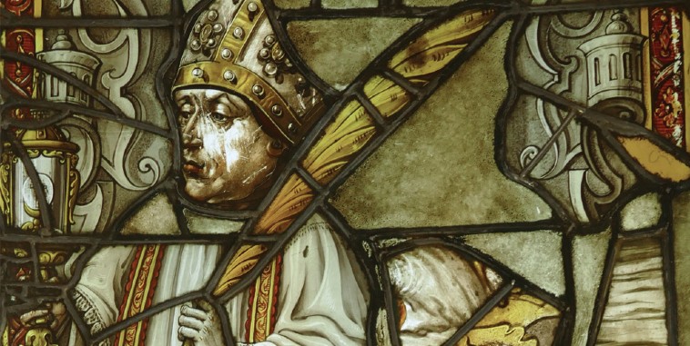Stained glass representing canon Jacques Lacops