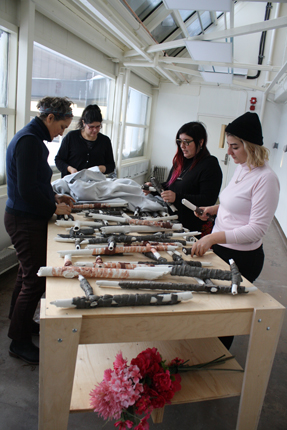 Roewan Crowe and colleagues in her greenhouse studio space