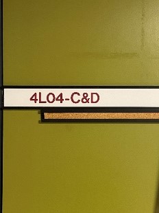 Green door of Mr. Halldorson's former office 4L04
