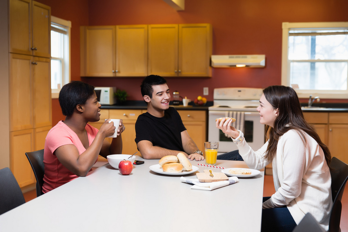 Students seated at a kitchen table