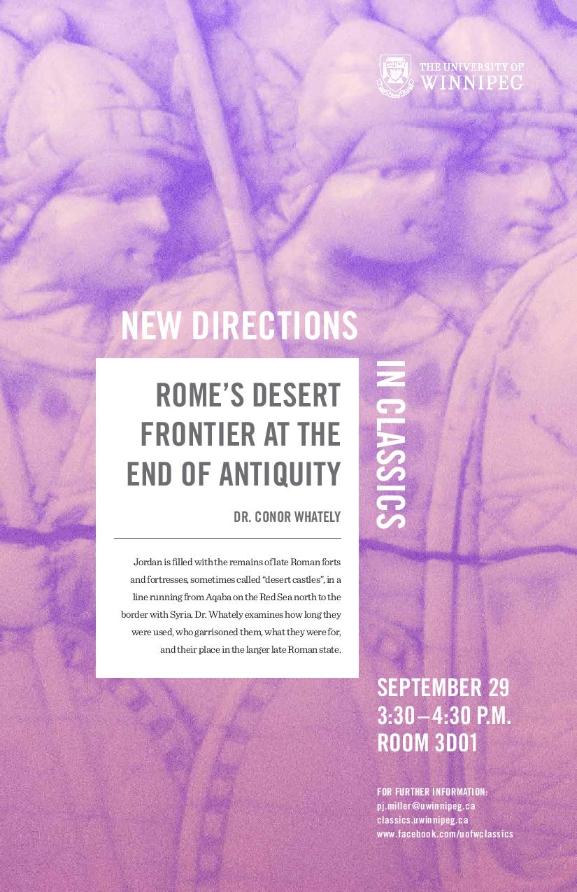 Promotional poster for Dr. Conor Whately's New Directions in Classics lecture, Sept 29, 2017