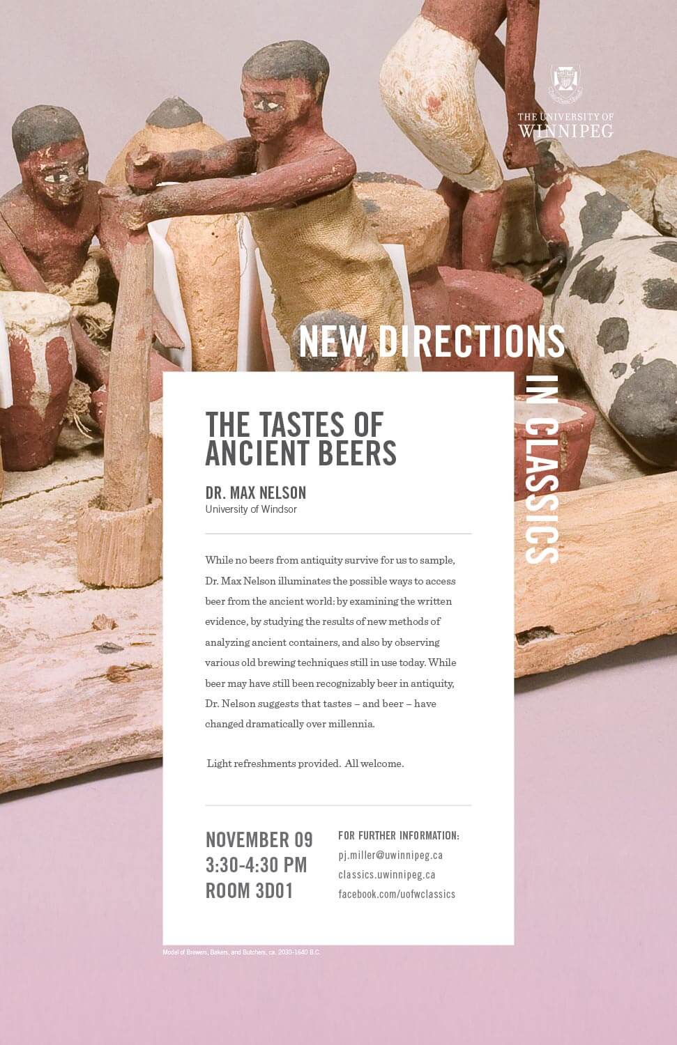 Promotional Poster for Dr. Max Nelson's New Directions in Classics lecture, November 9, 2018 (text on web page)