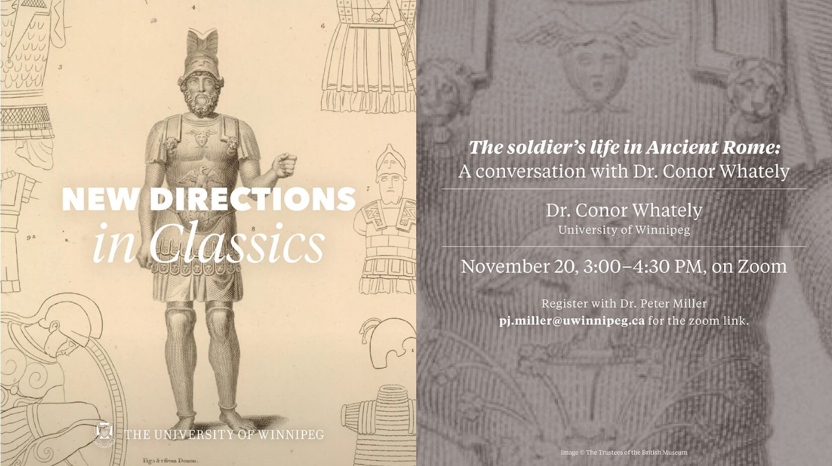 Promotional image for Dr. Conor Whately's lecture on November 20, full text on webpage