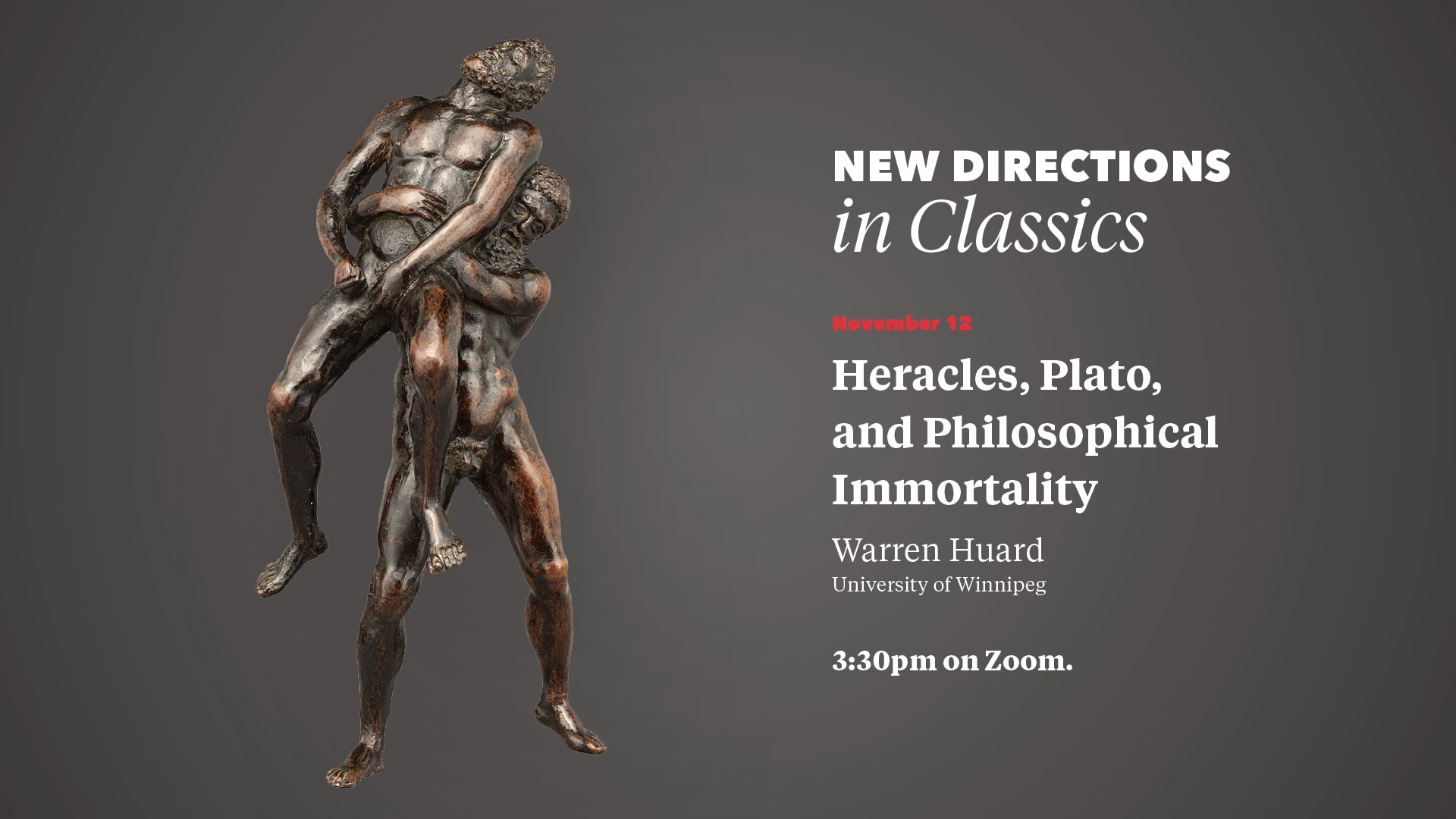 Promo image for New Directions in Classics lecture on Nov 12; full text on web page