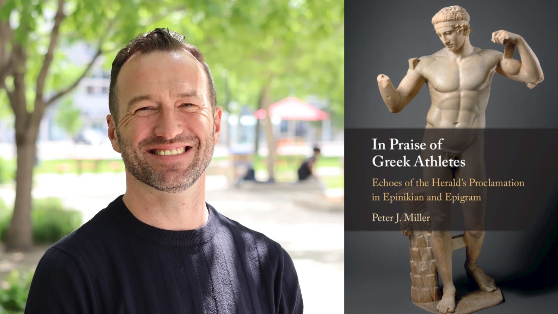 Dr. Peter Miller and cover of his book, In Praise of Greek Athletes