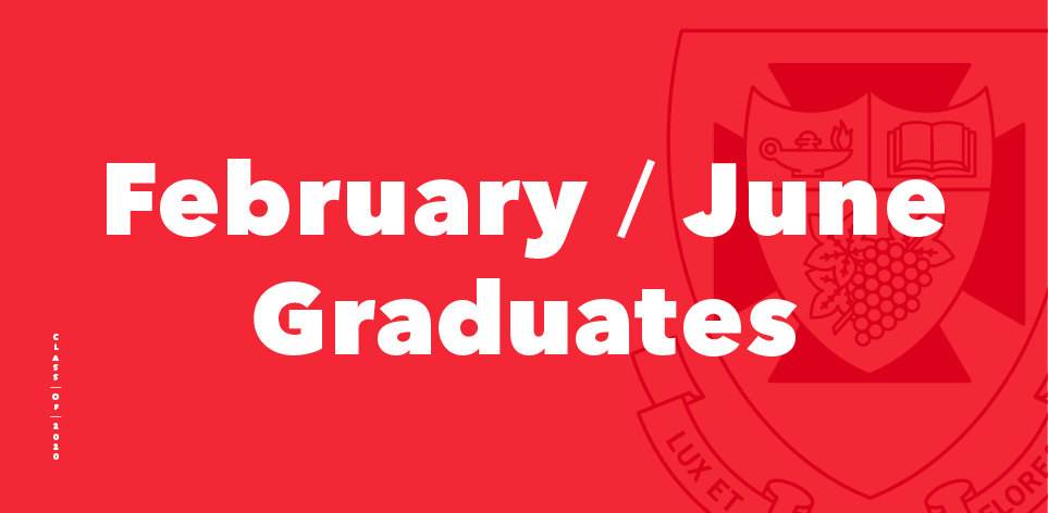 Red Banner with white text "February / June Graduates"