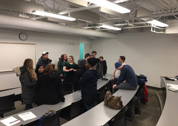 Students gathered in a classrooom