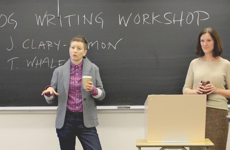 Angela Failler and Tracy Whalen at front of classroom