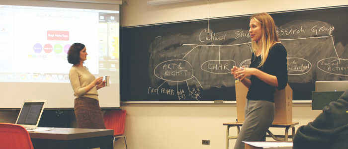 Tracy Whalen and Jen Clary Lemon addressing a class