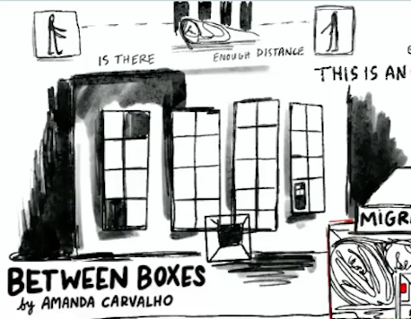 Still image from the graphic recording video, Between Boxes.