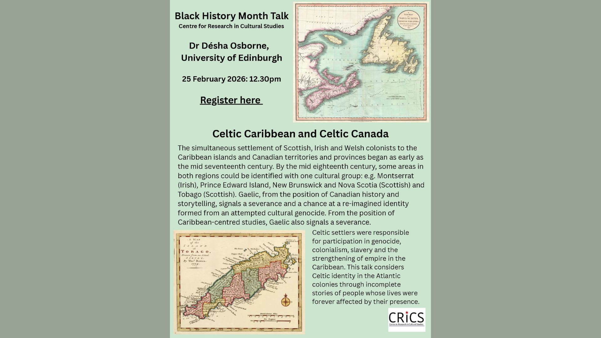 Black History Month talk on Celtic Caribbean and Celtic Canada poster