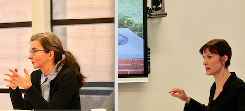 Dr. Adina Balint and Dr. Tracy Whalen during their research talk presentations.