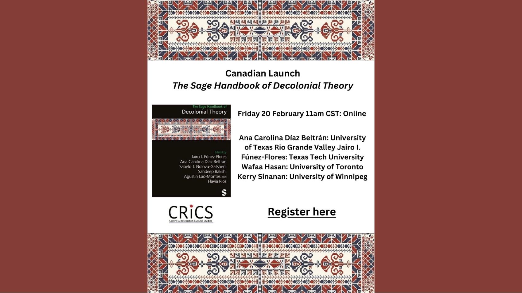 Launch poster for The Sage Handbook of Decolonial Theory 