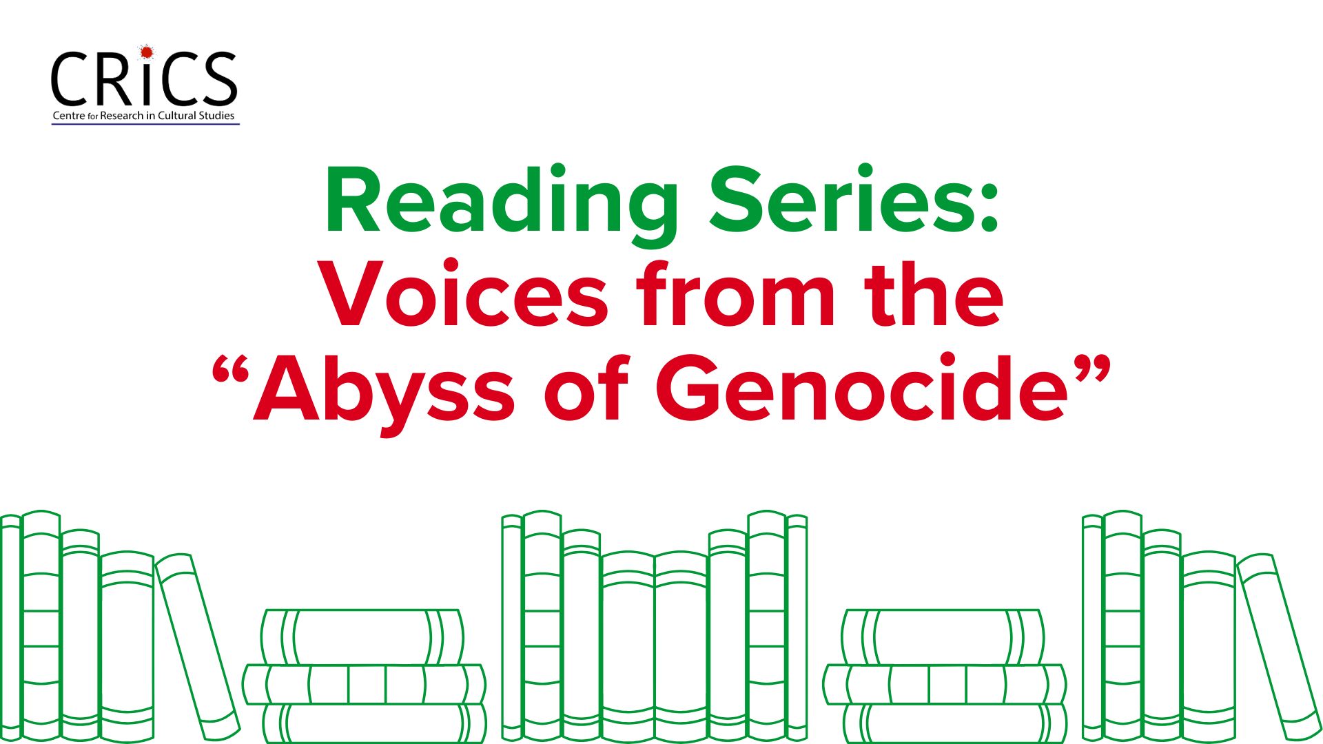 Line drawn books with Voices from the "Abyss of Genocide" written above