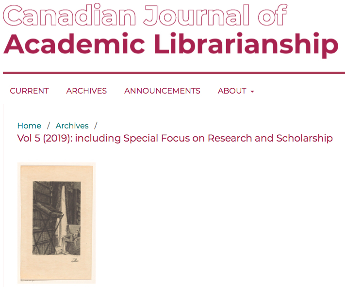 Screenshot from the website of the Canadian Journal of Academic Librarianship.