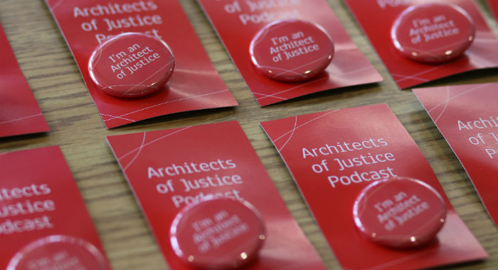 a table of buttons that say architects of justice