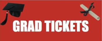 Grad Tickets - white text on red background