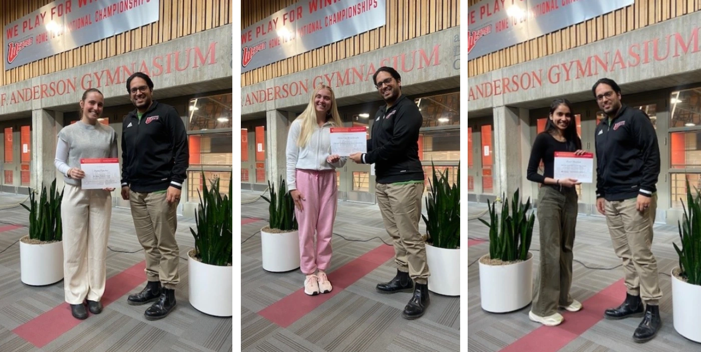 Diana Faucher, Alexa Van Wynsberghe, and Riya Chauhan accepting awards