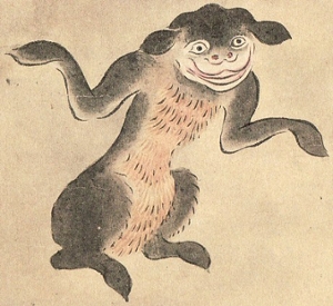 Illustration of a dog-monkey hybrid creature.