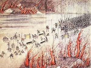 Illustration of the riot in Osaka. 