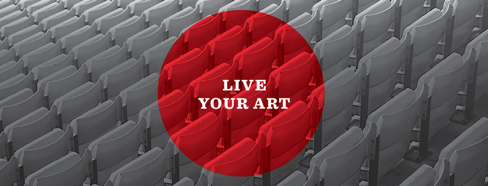 Live your art text with theatre seats in the background