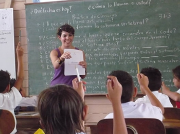 A student teaching in an overseas classroom.