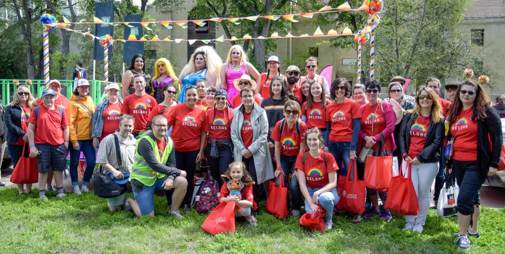 UWinnipeg community members wearing Belong shirts for Pride