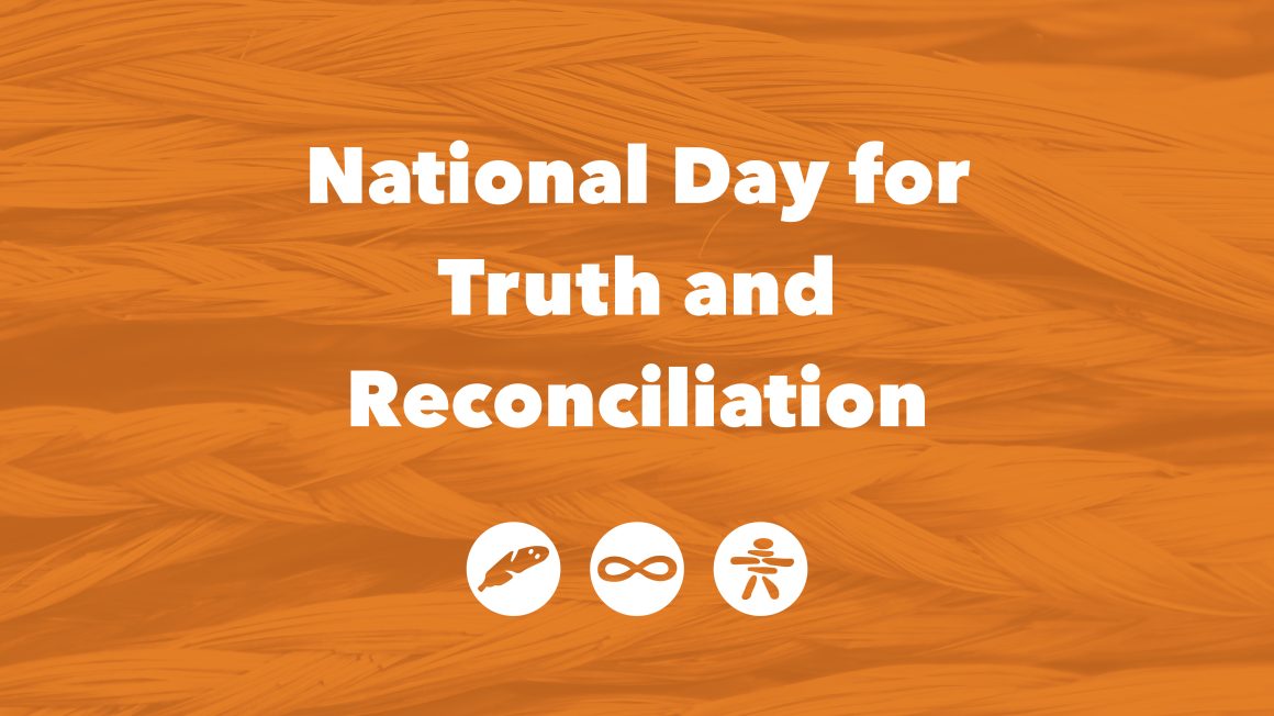 Banner reading National Day for Truth and Reconciliation on orange background