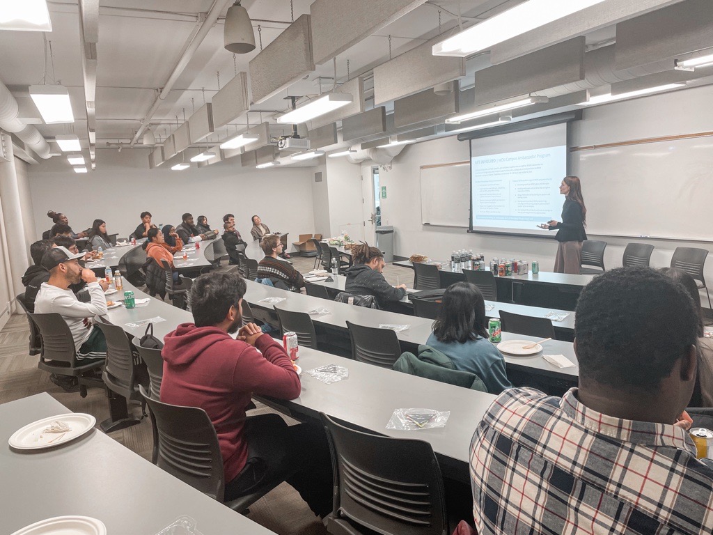 Students gathered in a classrooom