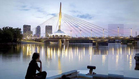 Woman looking at Esplanade Riel Bridge