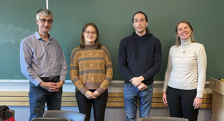 Pictured are: Björn Meinhardt (GCC President), Natasha Wiebe Kasper, Calvin Mayer, and Kristin Lovrien-Meuwese