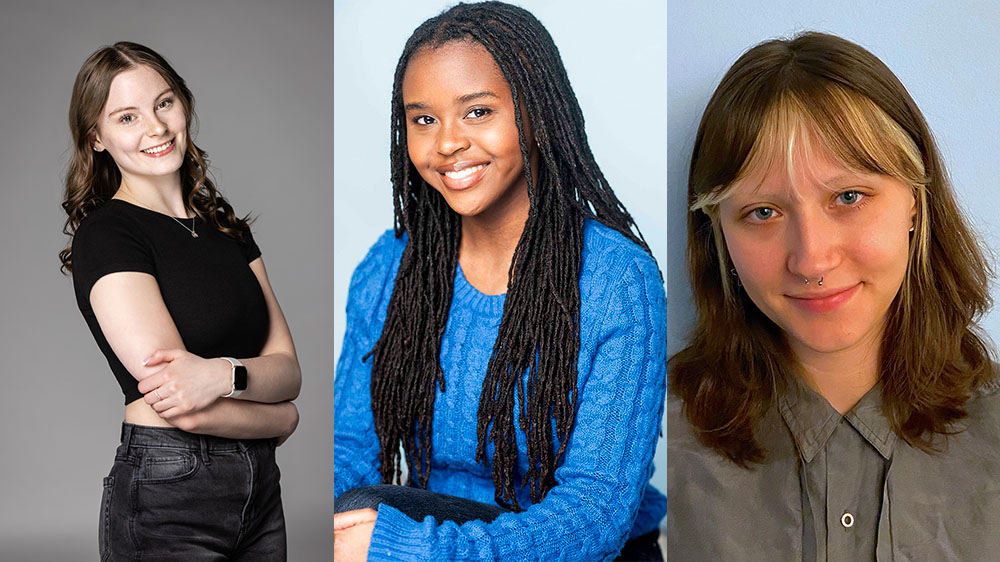 A three image collage of three different young women.