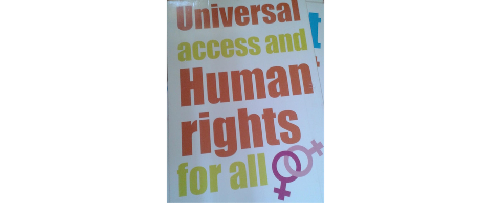 "Universal access and human rights for all" display
