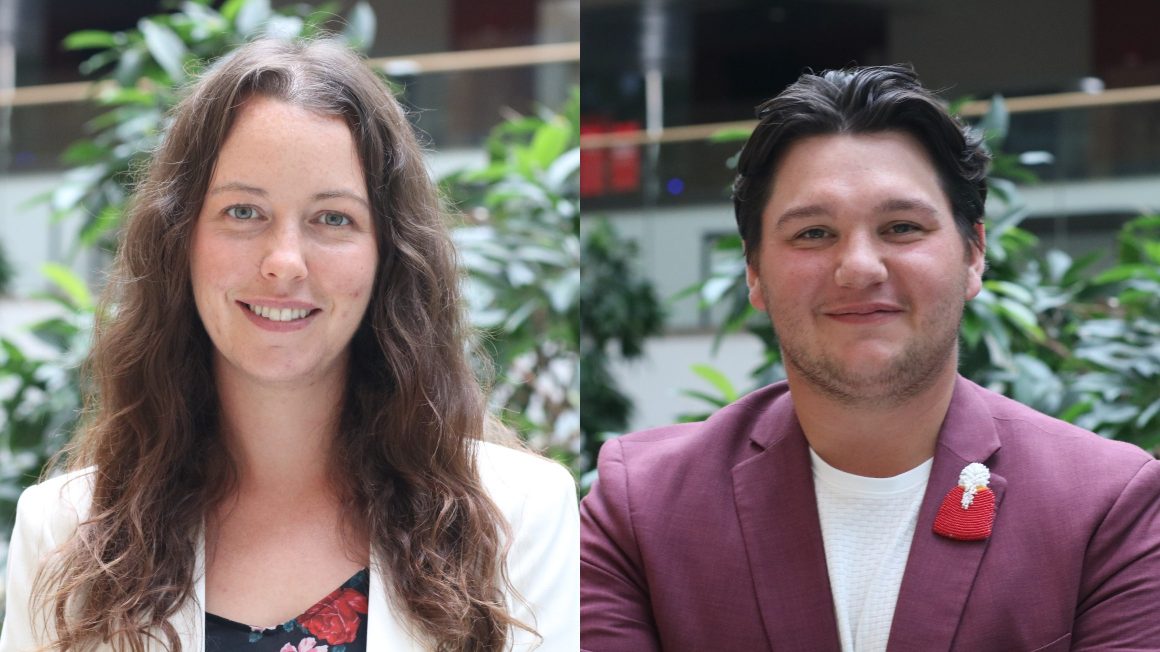 Portrait style headshots of Indigenous Summer Scholars Megan Lindell (left) and Daniel Nychuk
