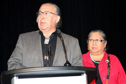 Two people at podium