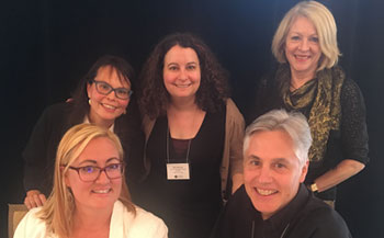 , Risa Schwartz, Senior Research Fellow, International Law Research Program and Oonagh Fitzgerald, Director of the International Law Research Program and in the front  two other authors Brenda Gunn (left) and John Borrows (U. Victoria). 