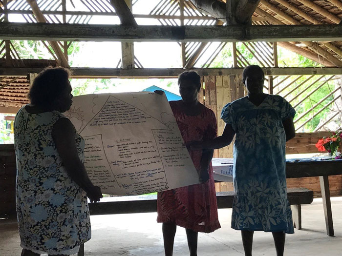 Women from Tangoa community presenting their discussion on community values