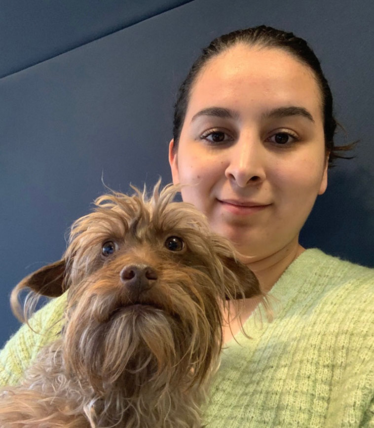 Jessica with the office dog, Ben