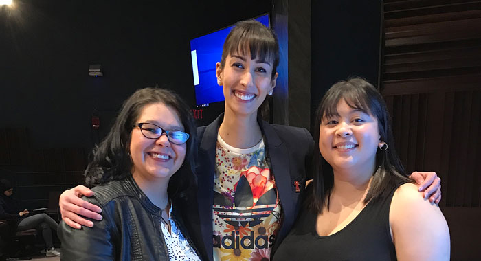 Courtney Bear, Erika Vas and Taylor Wilson at 3MT competition