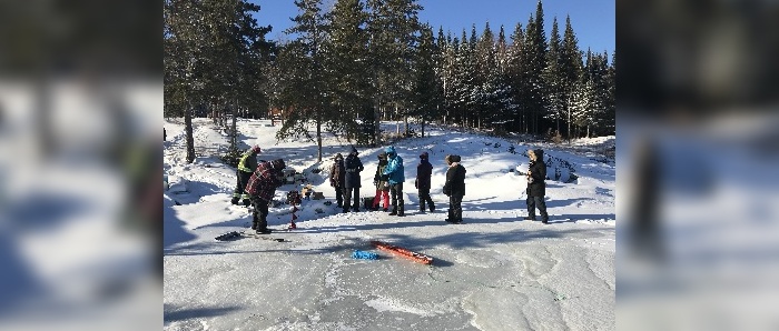 People gathered in the snow