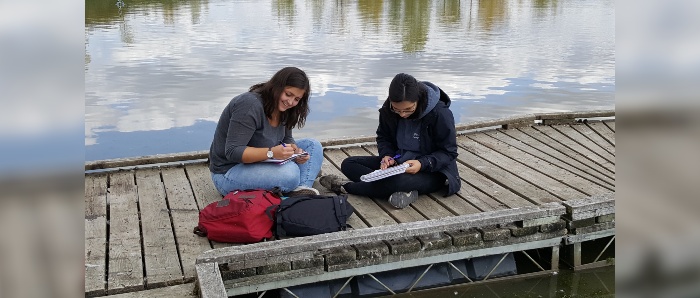 Students working on a dock